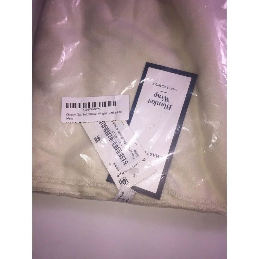 Charter Club Soft Blanket Wrap & Scarf in One in Ivory, Retail $58.50